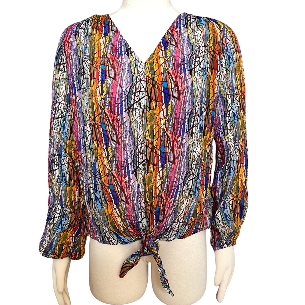 APNY Multicolored Tie Front Relaxed Blouse - Small, NWT